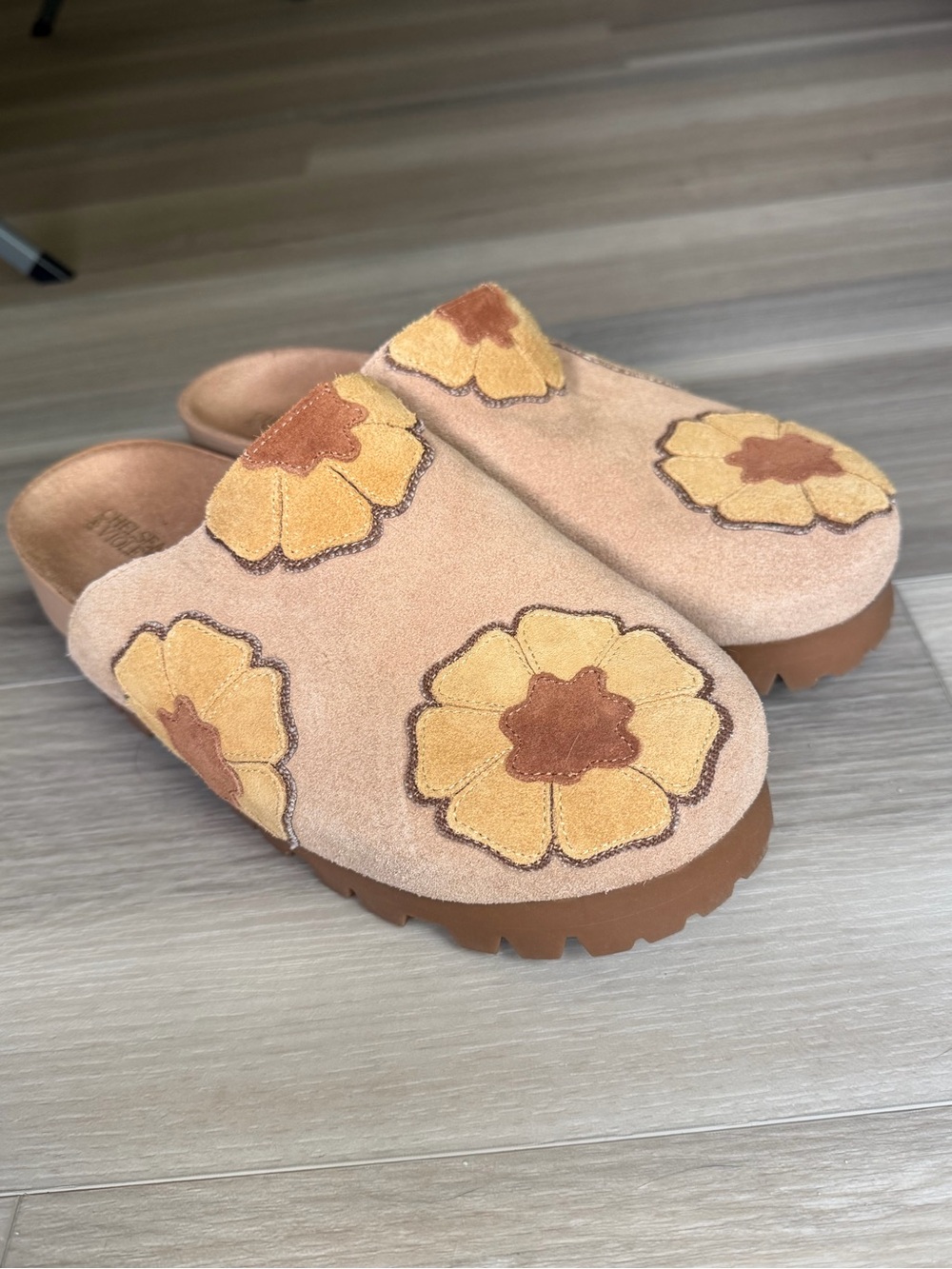 Chelsea Violet Arden Suede Patchwork Floral Clogs - Picture 3 of 5